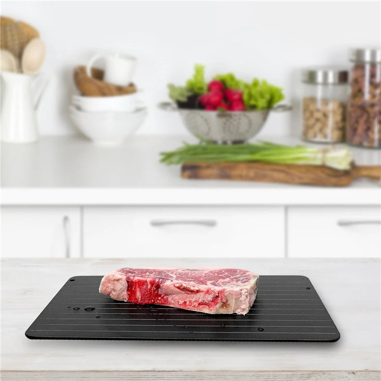 LMETJMA Fast Defrosting Tray Aluminium Alloy Thaw Food Defrosting Tray Frozen Meat Fish Food Tray With Brush Meat Tools KC0044