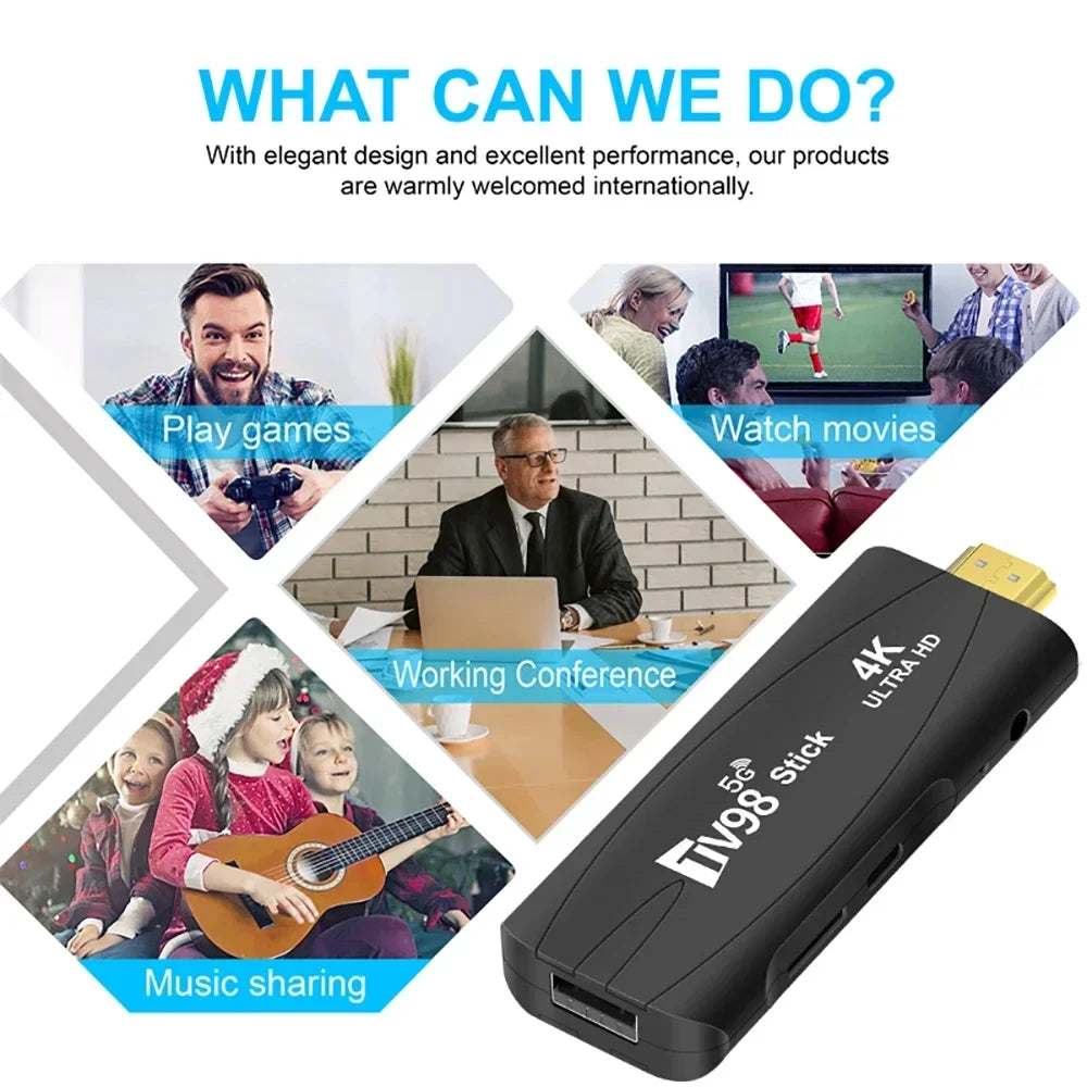 TV98 RK3228A TV Stick 2.4G 5G WiFi 4K Smart TV Android12.1 Box Dual Frequency TV Box Portable Media Player for Youtube NETFLIX