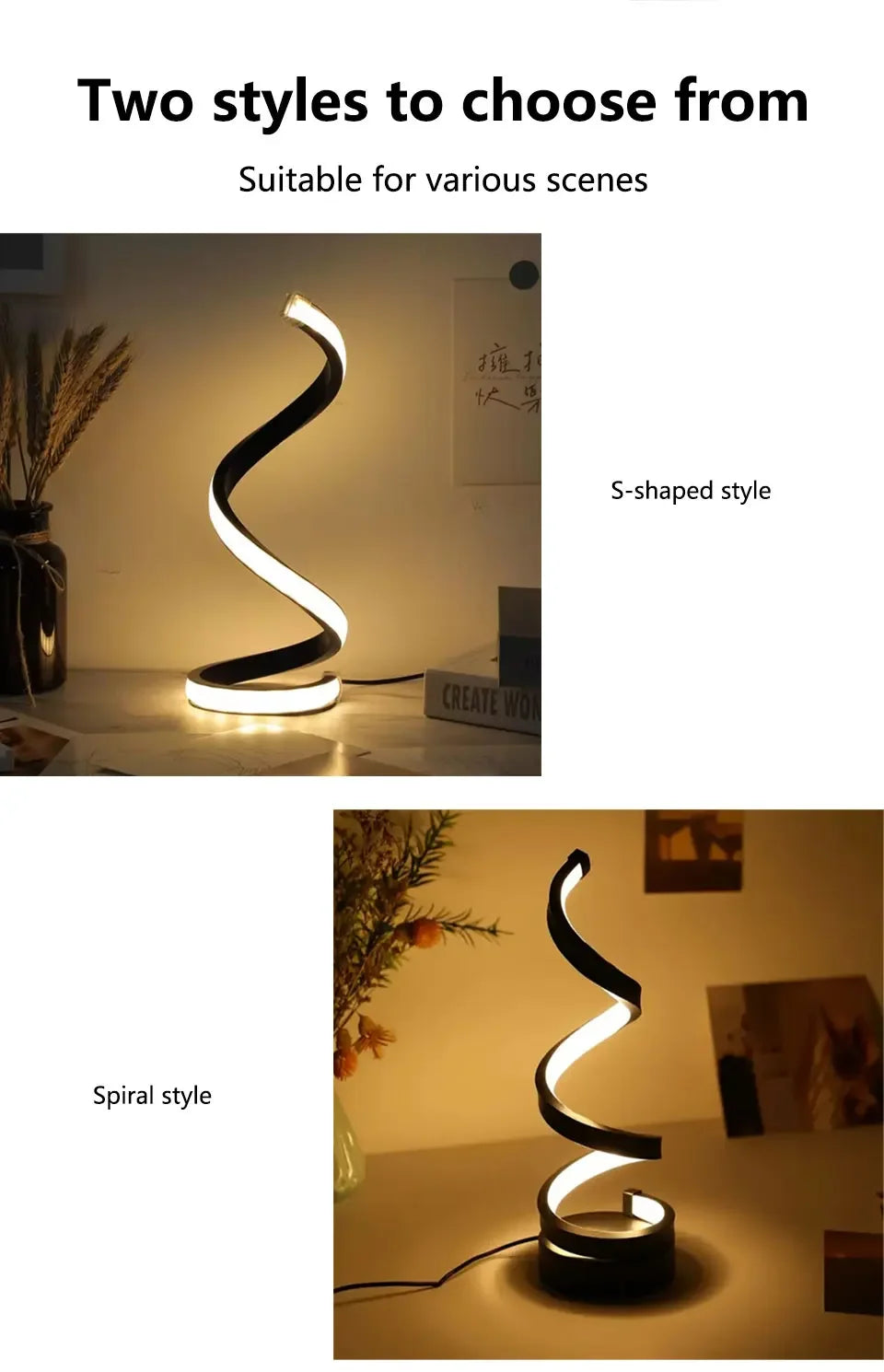 LED Night Light Spiral Table Lamp Modern Bedside Lamps Dimmable Night Lamp Office Living Room Bedroom Decoration Night Lights